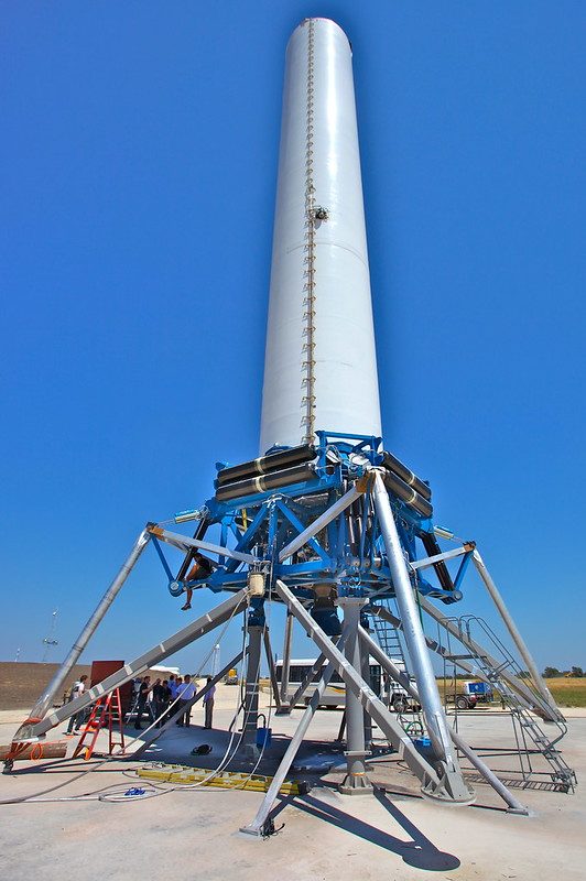 The McGregor test site from above, Grasshopper on its pad beside the test stands.